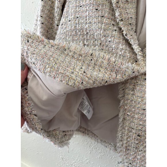 Ann Taylor Fringe Tweed Shawl Collar Jacket Womens Size 00P Cream Multi-Color - Picture 6 of 15